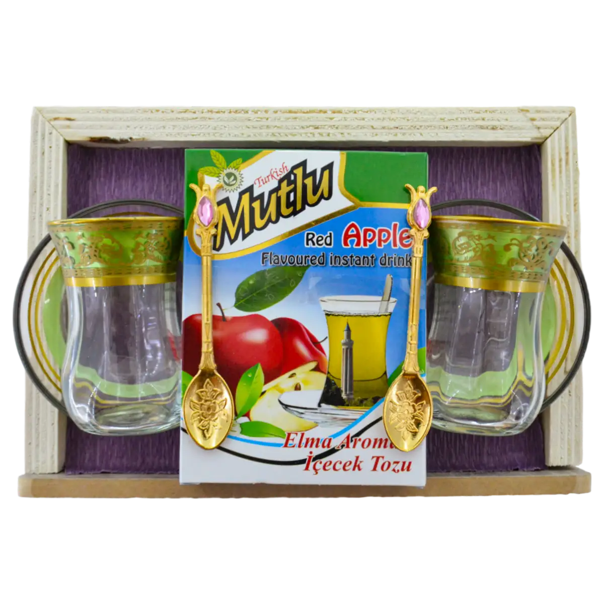 100 GR ÇAY SETİ KIRMIZI ELMA TEPSİLİ